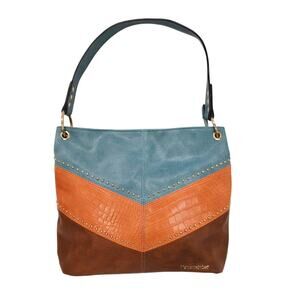 Montana West Brown, Orange & Turquoise  Hobo Shoulder Purse Studded Accents